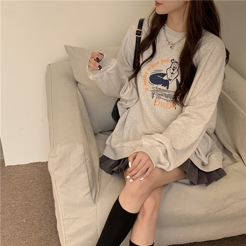 Áo Sweater Tay Dài In Họa Tiết Xinh Xắn Kiểu Hàn Quốc Cho Nữ | BigBuy360 - bigbuy360.vn