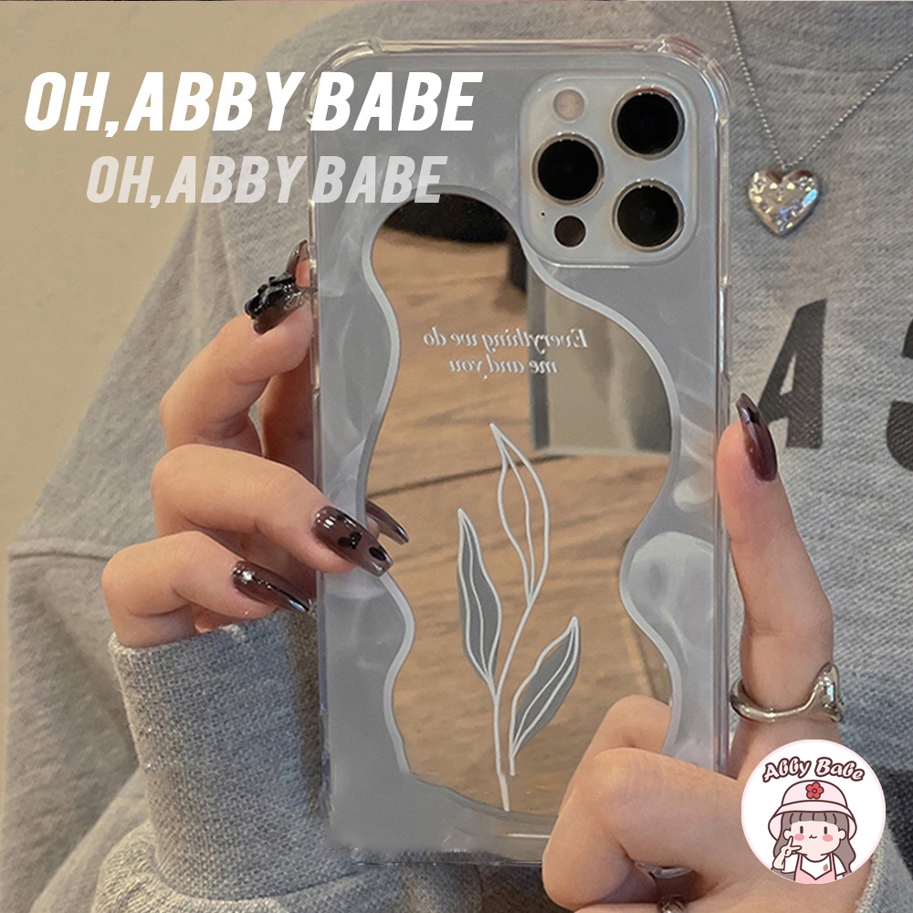 Ốp Điện Thoại TPU Mềm Mỏng Chống Sốc Phối Gương Trang Điểm Lá Cây Đơn Giản Cho IP 13 12 11 Pro Max XR 8 7 Plus