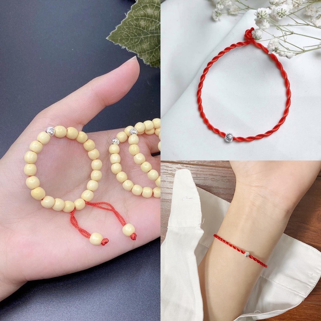 Vòng dâu tằm bi bạc, Vòng tay chỉ đỏ bi bạc, lắc xoắn, xinh xắn và may mắn, lắc tay bi bạc