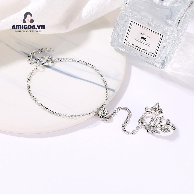 ✨✨Vòng Đeo Tay Nối Nhẫn Hình Chiếc Lá Đính Kim Cương Giả Thời Trang Cho Nữ