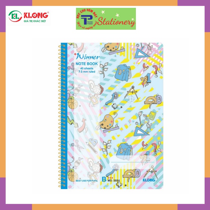 Vở kẻ ngang lò xo đơn Klong B5 80tr, 120tr, 200tr định lương 58/90 Winner; MS: 560,561,563