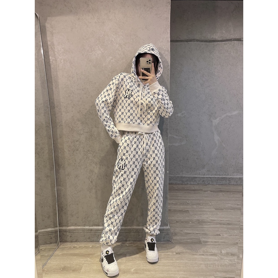 Set Hoodie NY Monogram Crop Fit Newyork Yankees  Hàng Xuất Xịn