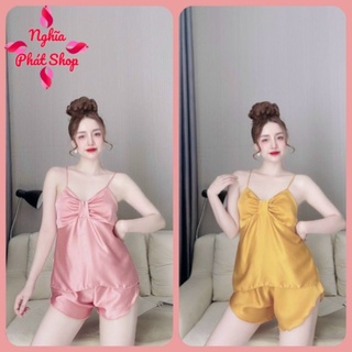 💧 💧Bộ lụa sexy🌈 🌈Bộ lụa satin, đồ ngủ áo dây, quần đùi, nơ ngực siêu xinh, siêu mềm