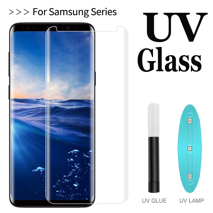 Kính cường lực bảo vệ màn hình chống tia UV cho Samsung Galaxy S21 S20 S10 S9 S8 S7 Edge Note 20 8 9 10 Ultra Plus