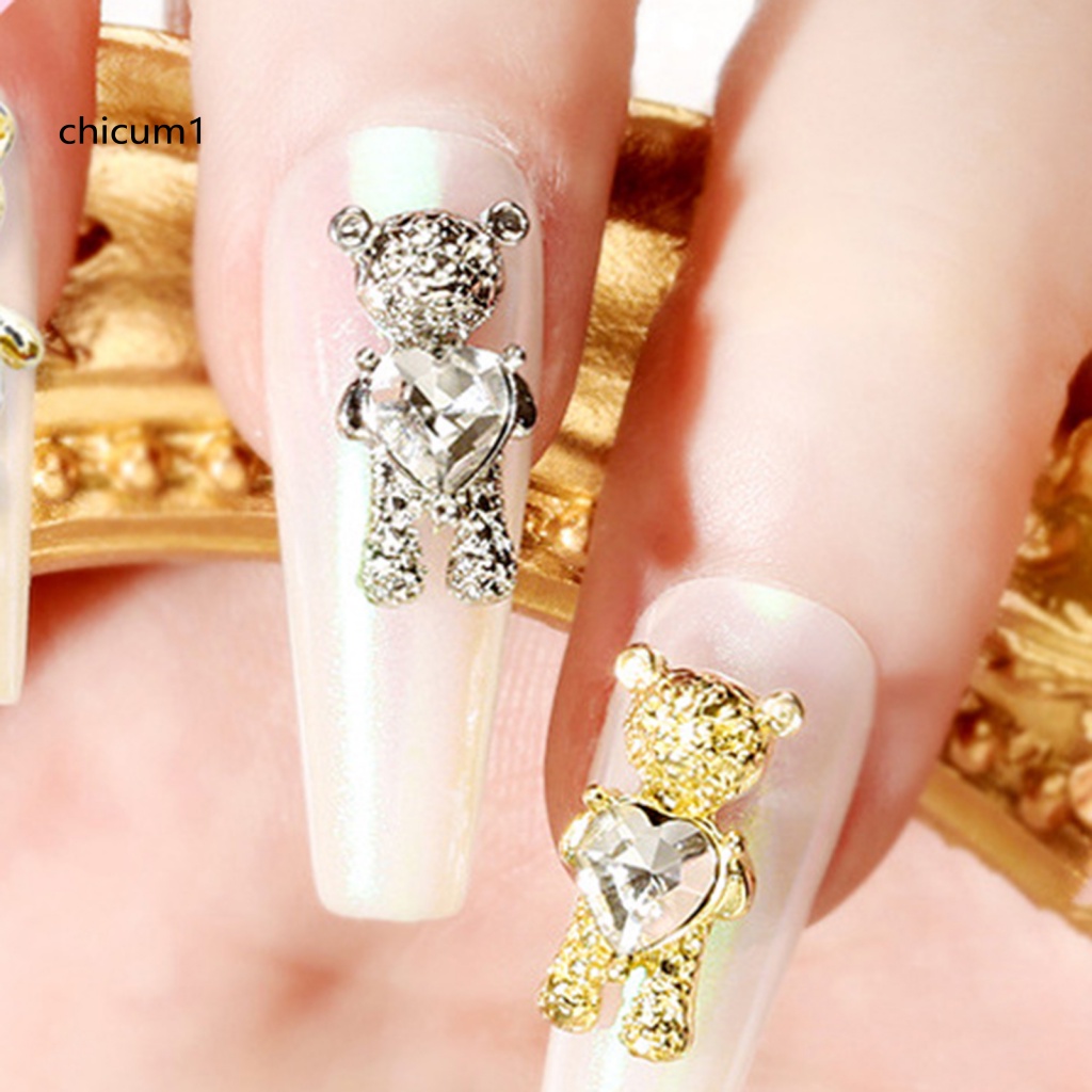 Set 10 Phụ Kiện Trang Trí Móng Tay Bằng Hợp Kim Hình Gấu Sáng Tạo