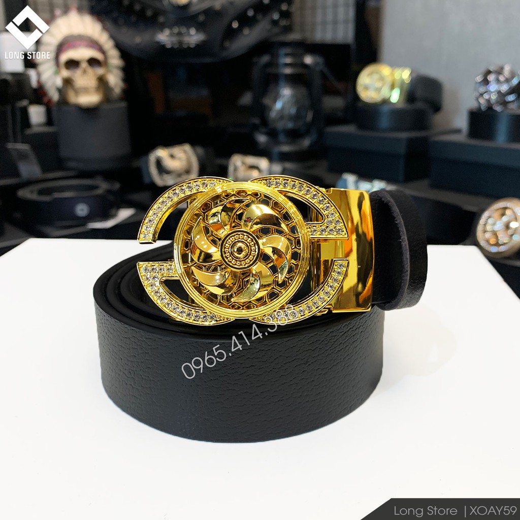 Thắt lưng da nam đính đá cao cấp da thật 100% bảo hành 3 năm về da LONGSTORE