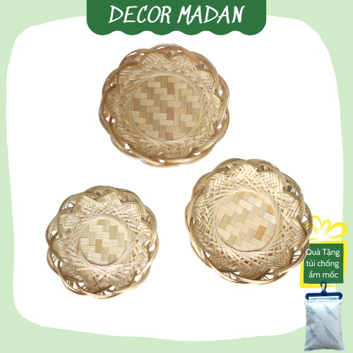 Rế tre tròn lót xoong nồi cách nhiệt, đan viền cánh sen thủ công, đựng hoa quả  - MADAN.