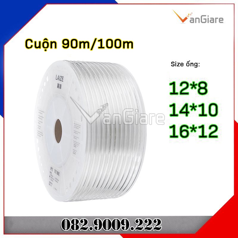 (Bán theo cuộn 90m, 100m) Ống khí nén, ống hơi PU 3mm 4mm 6mm 8mm 10mm màu trắng trong suốt