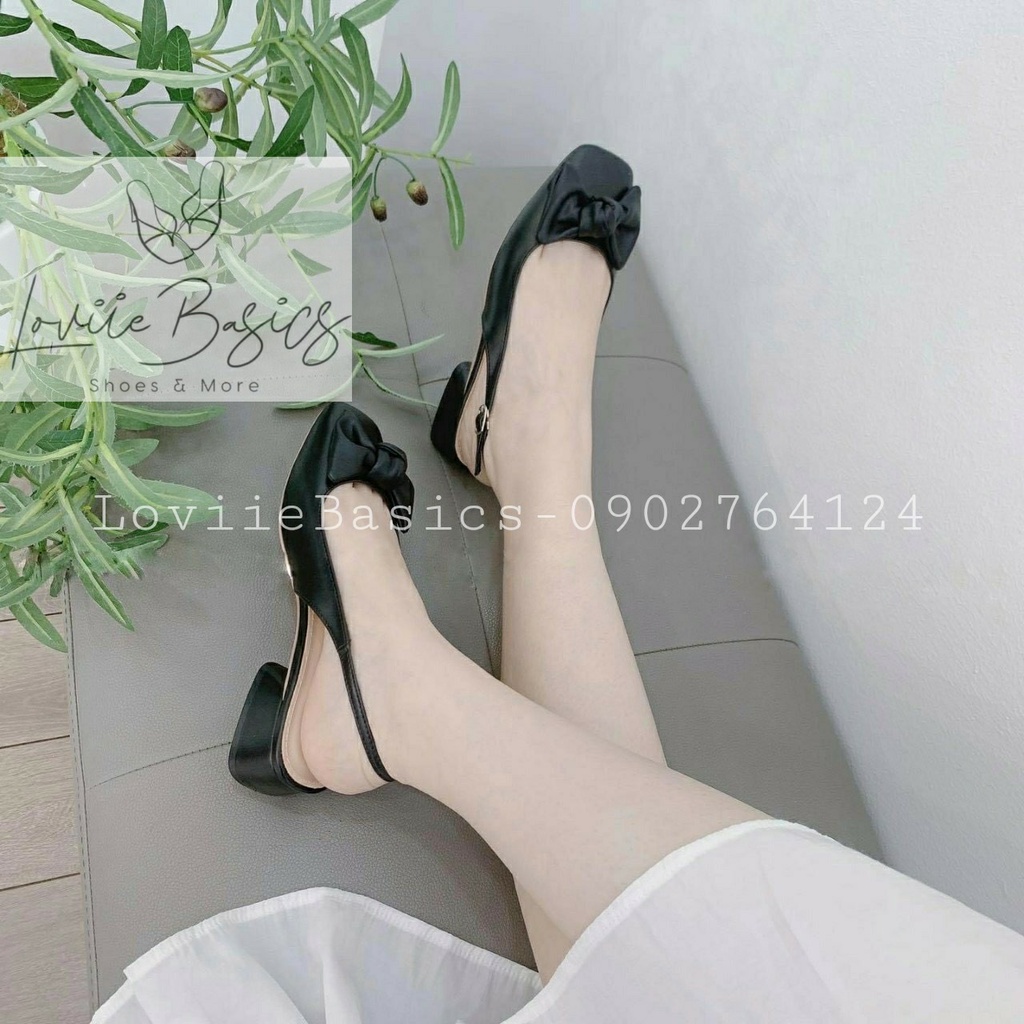 GIÀY SANDAL BÍT MŨI LOVIIE BASICS - GIÀY NỮ THỜI TRANG BÍT MŨI NƠ GÓT VUÔNG 2P - SANDAL DẠNG SỤC NỮ NƠ HỞ GÓT S210708