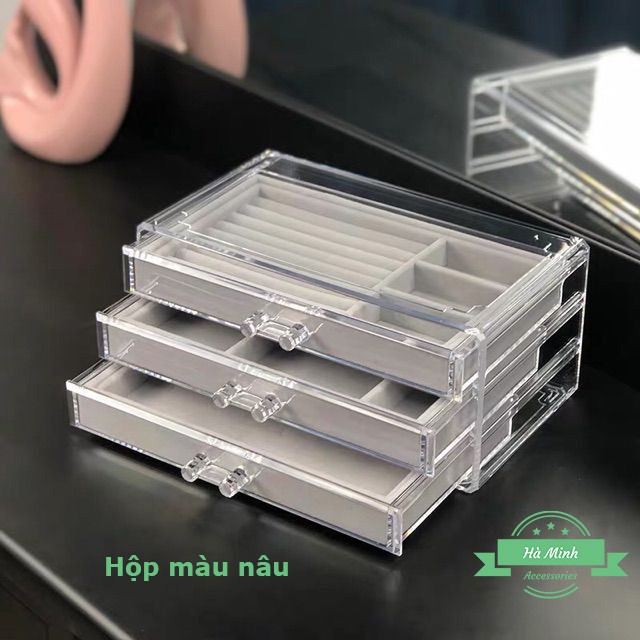 Hộp đựng trang sức 3 tầng mica cao cấp