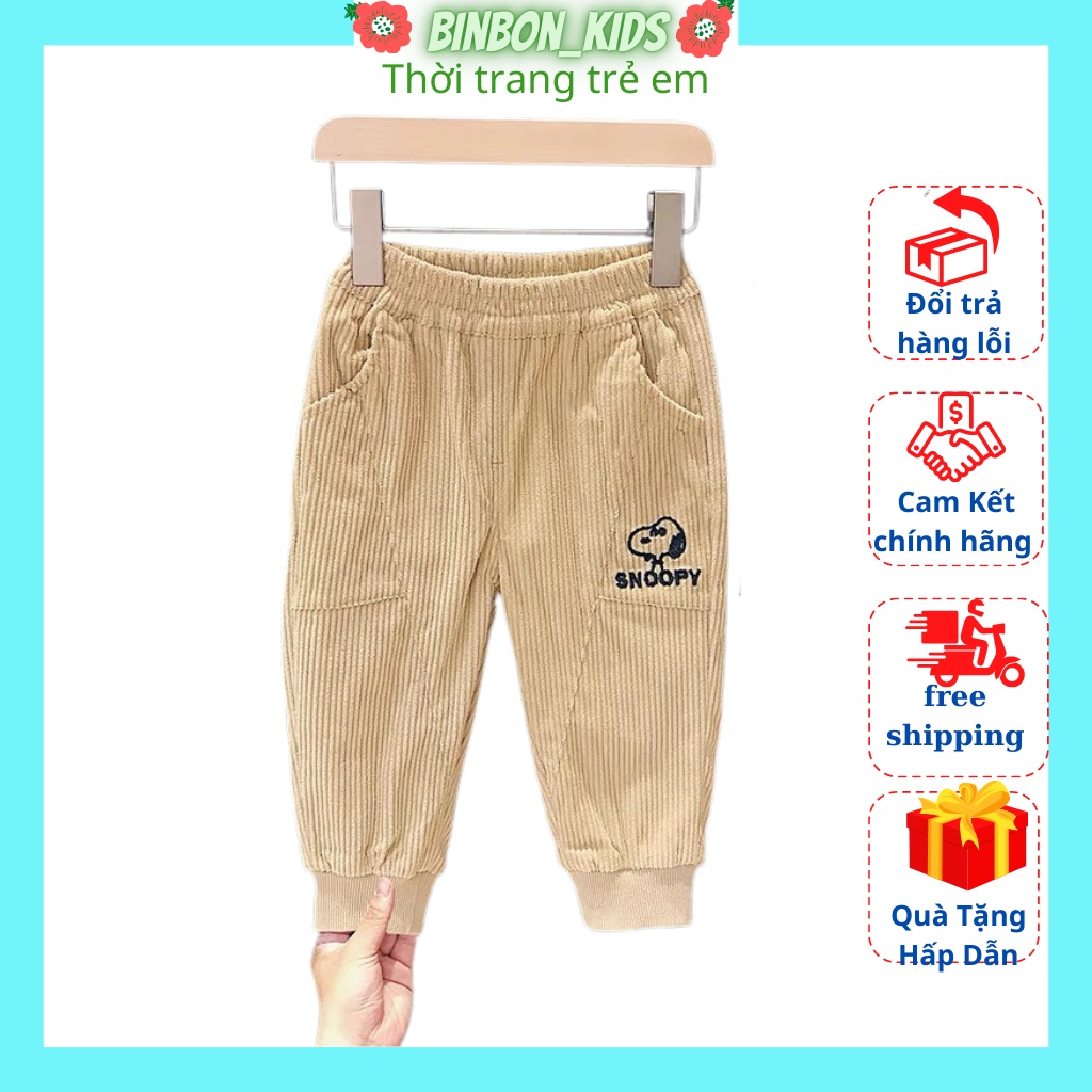 Quần Dài Cho Bé Chất Nhung Cao Cấp Thêu Chú Chó Snopy Cao Cấp Phong Cách Cho BÉ Trai Và BÉ Gái BINBON kids