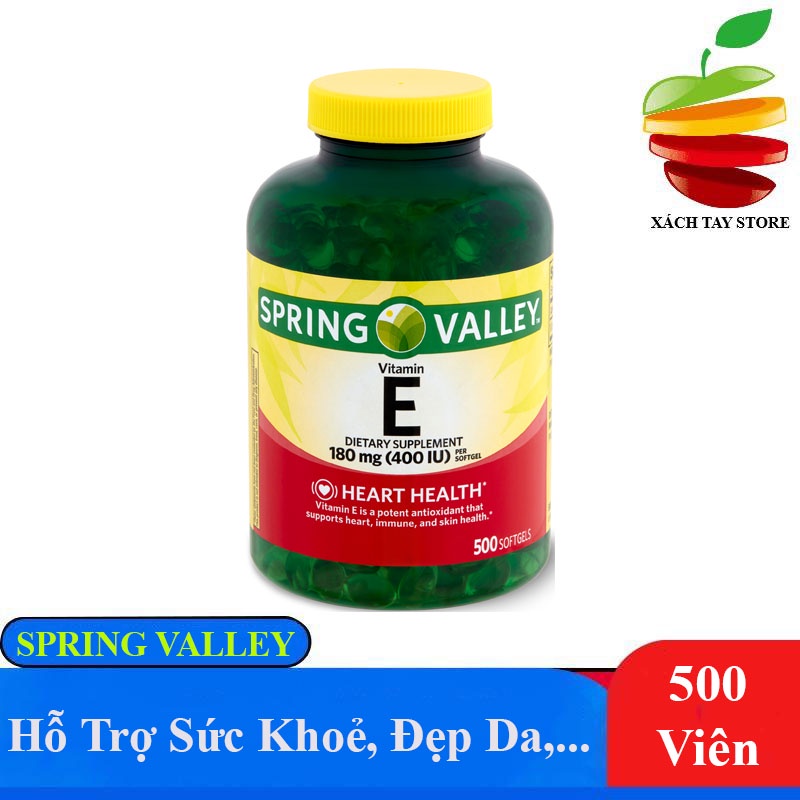 Viên Bổ Sung Vitamin E Cấp Ẩm và Đẹp Da Spring Valley Vitamin E 400IU - 500 Viên
