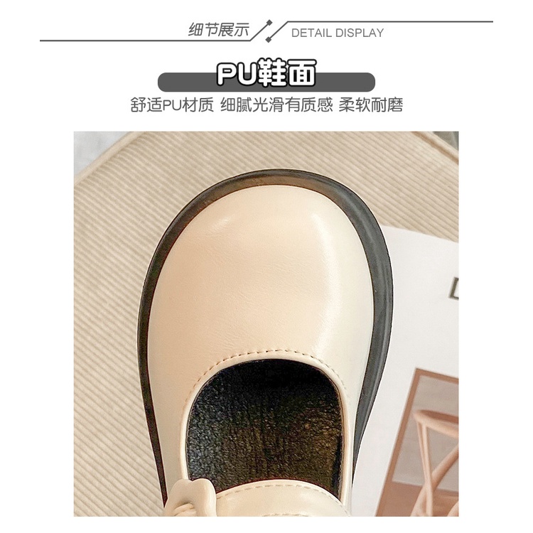 Giày búp bê bằng da bé gái, giày công chúa đế bằng quai dán phong cách Vintage