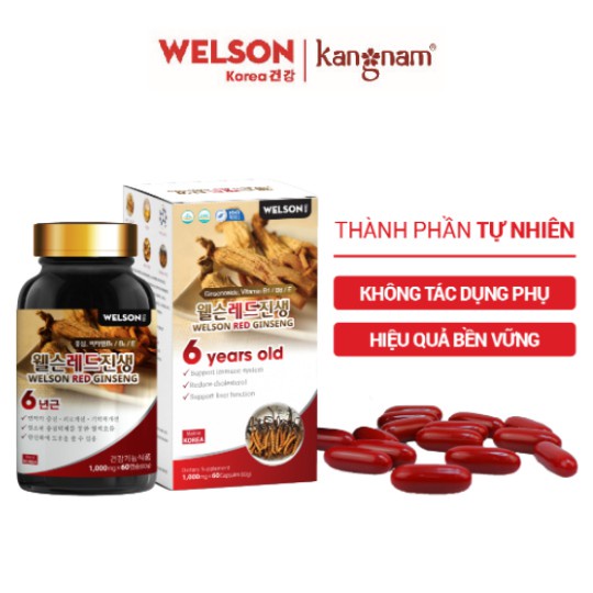 Viên hồng sâm bồi bổ sức khỏe Welson Red Ginseng (Lọ 60 viên)