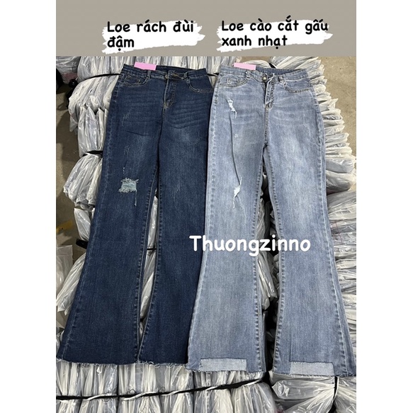 [Ảnh thật/Video]Quần Jean ống loe cào nhẹ hai màu xanh nhạt và xanh đậm