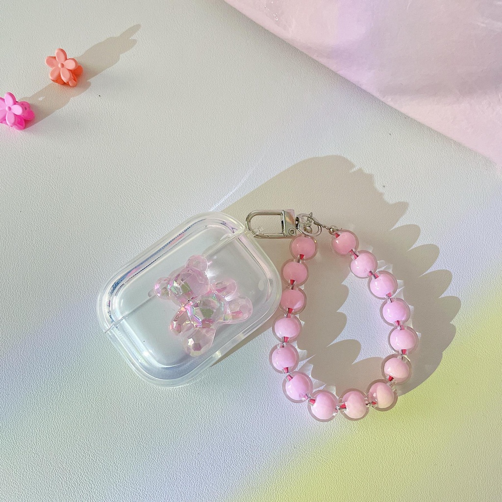 Vỏ Bảo Vệ Hộp Sạc Tai Nghe AirPods 1 2 pro 3 2021 gen3 Bluetooth Không Dây Bằng Silicon Tpu Mềm Trong Suốt Hình Gấu Hồng Dễ Thương