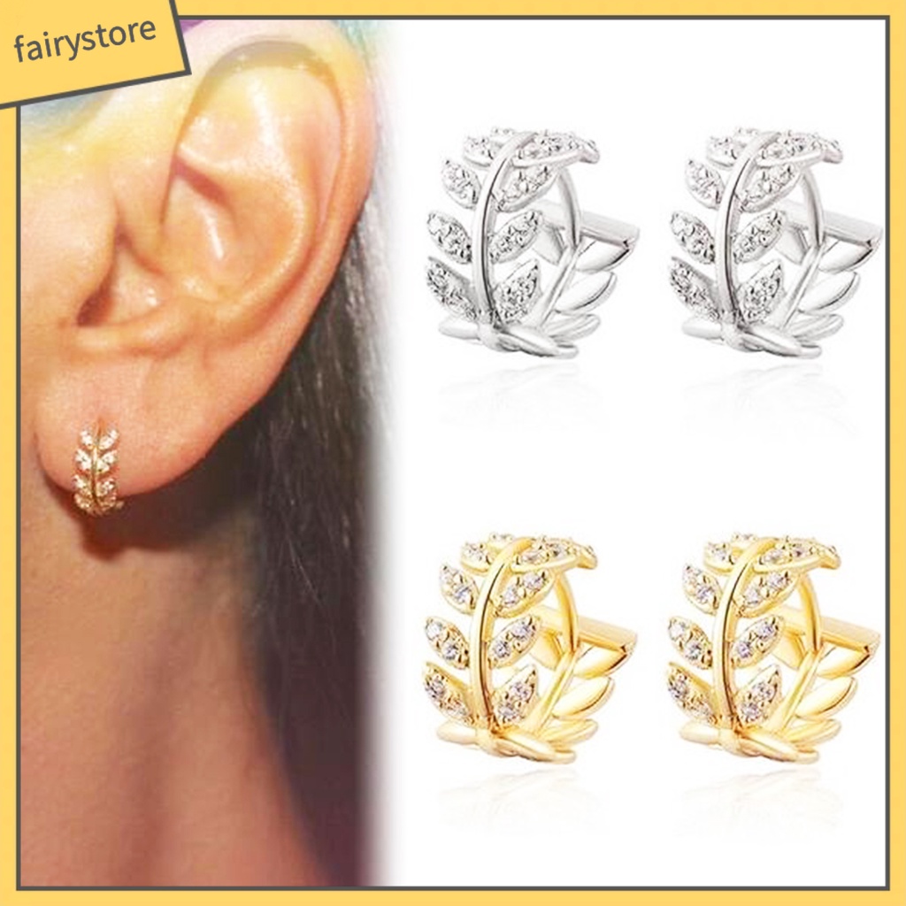 Bông Tai Hình Lá Đính Đá Cho Nữ