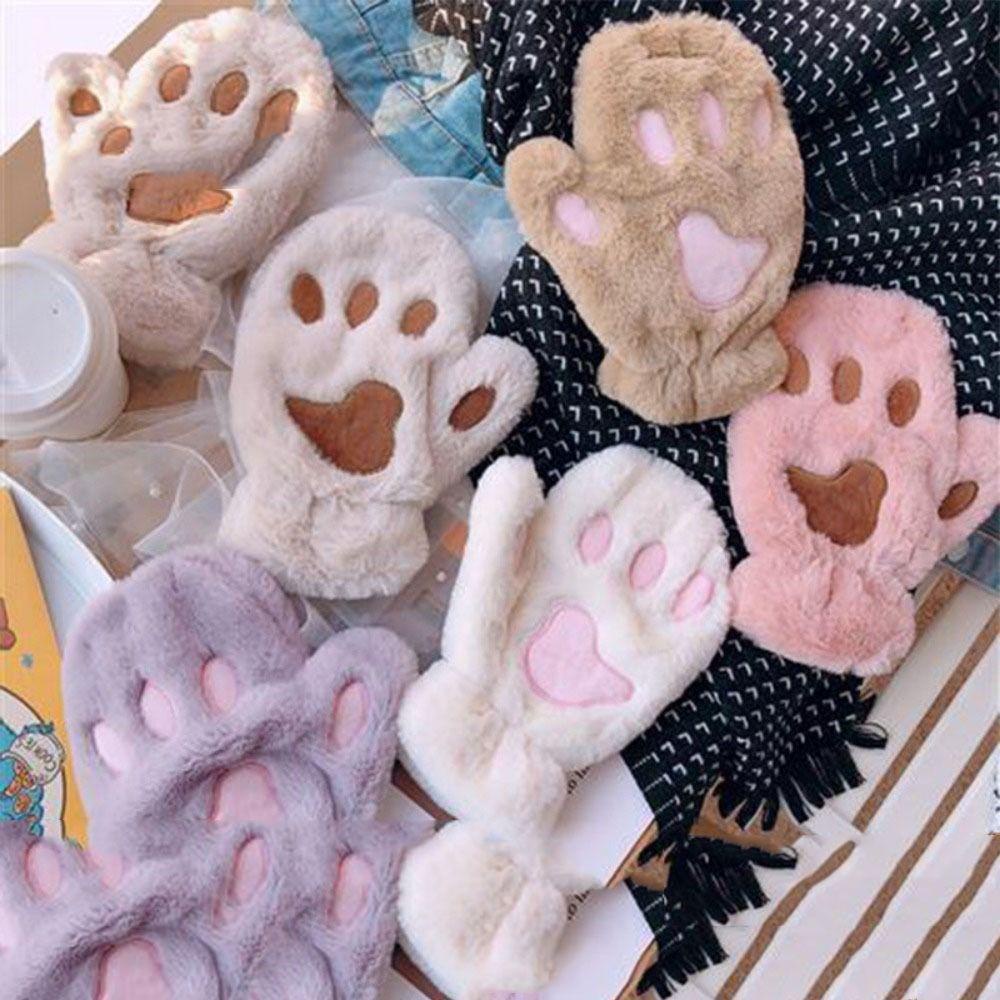 MIHAN1 Găng Tay Giữ Ấm Hình Chân Mèo Dễ Thương