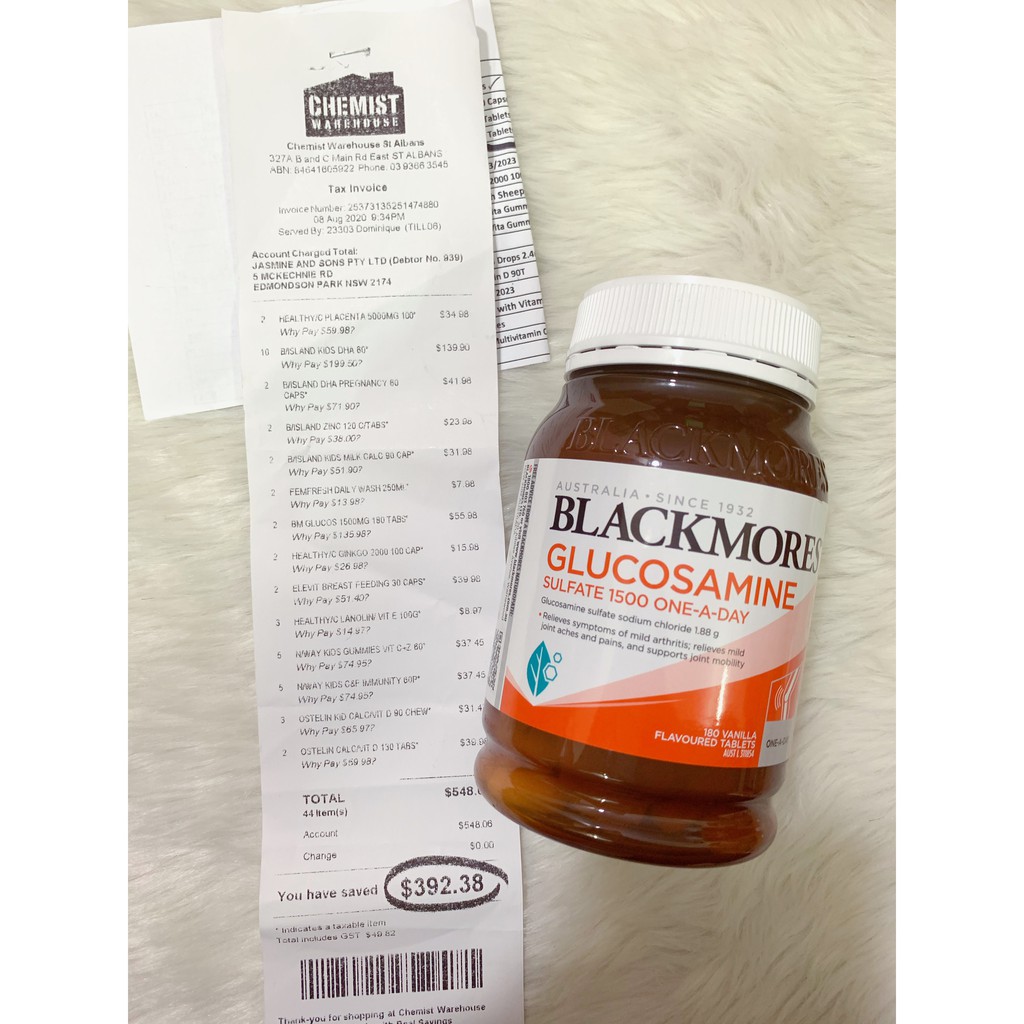 [Có Tem Chemist] Viên uống Blackmores Glucosamine 1500mg (180 viên) - Xuất xứ Úc