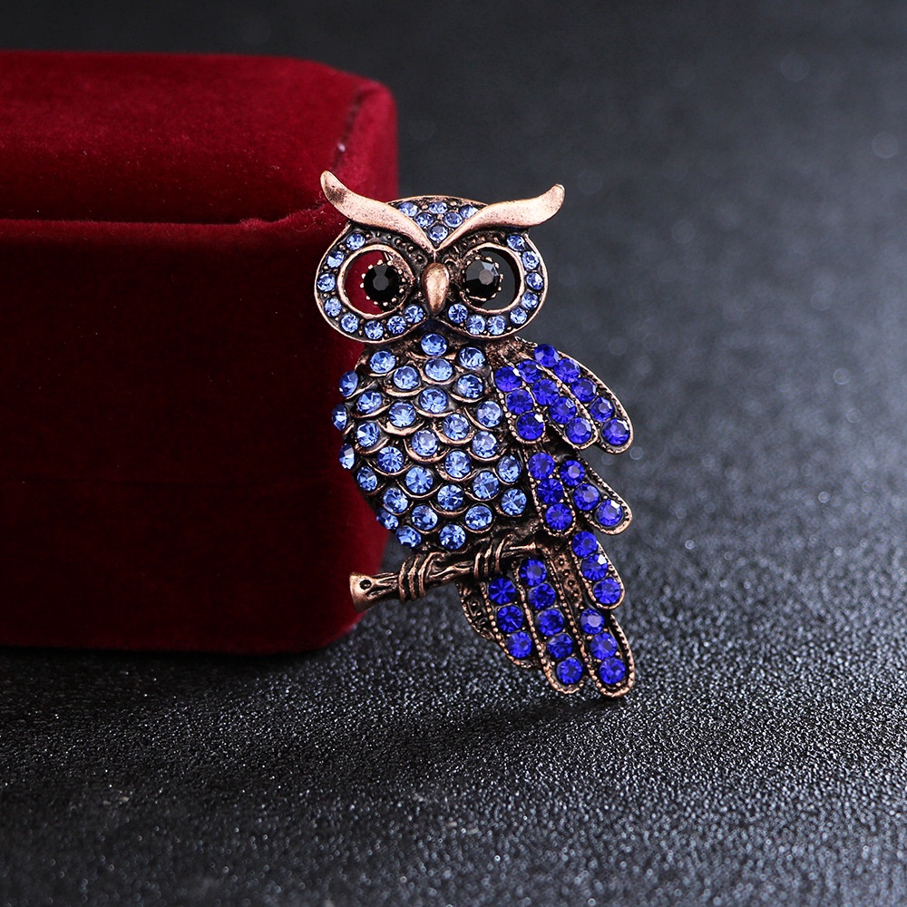 Trâm Cài Áo Hình Chim Cú Đính Đá Màu Xanh Dương Phong Cách Hàn Quốc Chất Lượng Cao Cho Nam Và Nữ