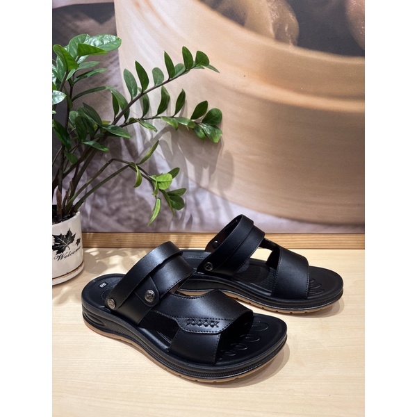 Dép quai ngang nam - Xăng đan nam Luxshoes - Dép nam da bò thật đế cao su kếp chống trơn trượt, kiểu dáng đơn giản