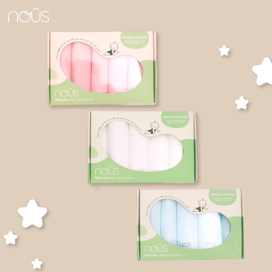 Set 5 khăn sữa sợi tre cho bé Nous 30x30cm, khăn sữa bamboo cho bé sơ sinh - Monnie Kids
