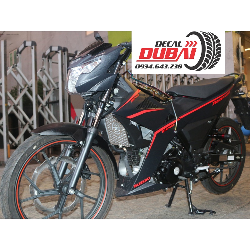 Tem Trùm Dán Xe Satria Raider Đen Nhám Viền Đỏ Thể Thao