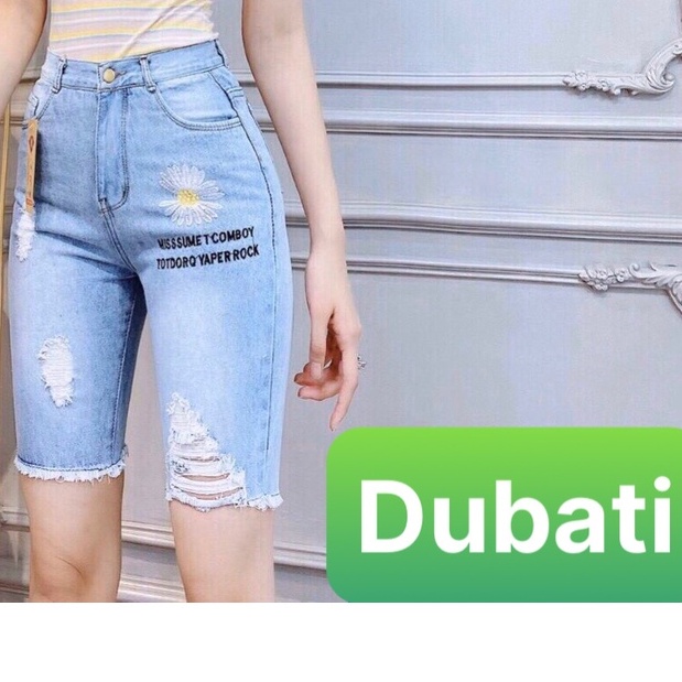 QUẦN JEAN NỮ SHORT SỌT NGỐ KIỂU LỬNG THIẾT KẾ NĂNG ĐỘNG HOA CÚC, ĐƯỜNG MAY TỈ MỈ SIÊU HOT- DB 229- DUBATI FASHION