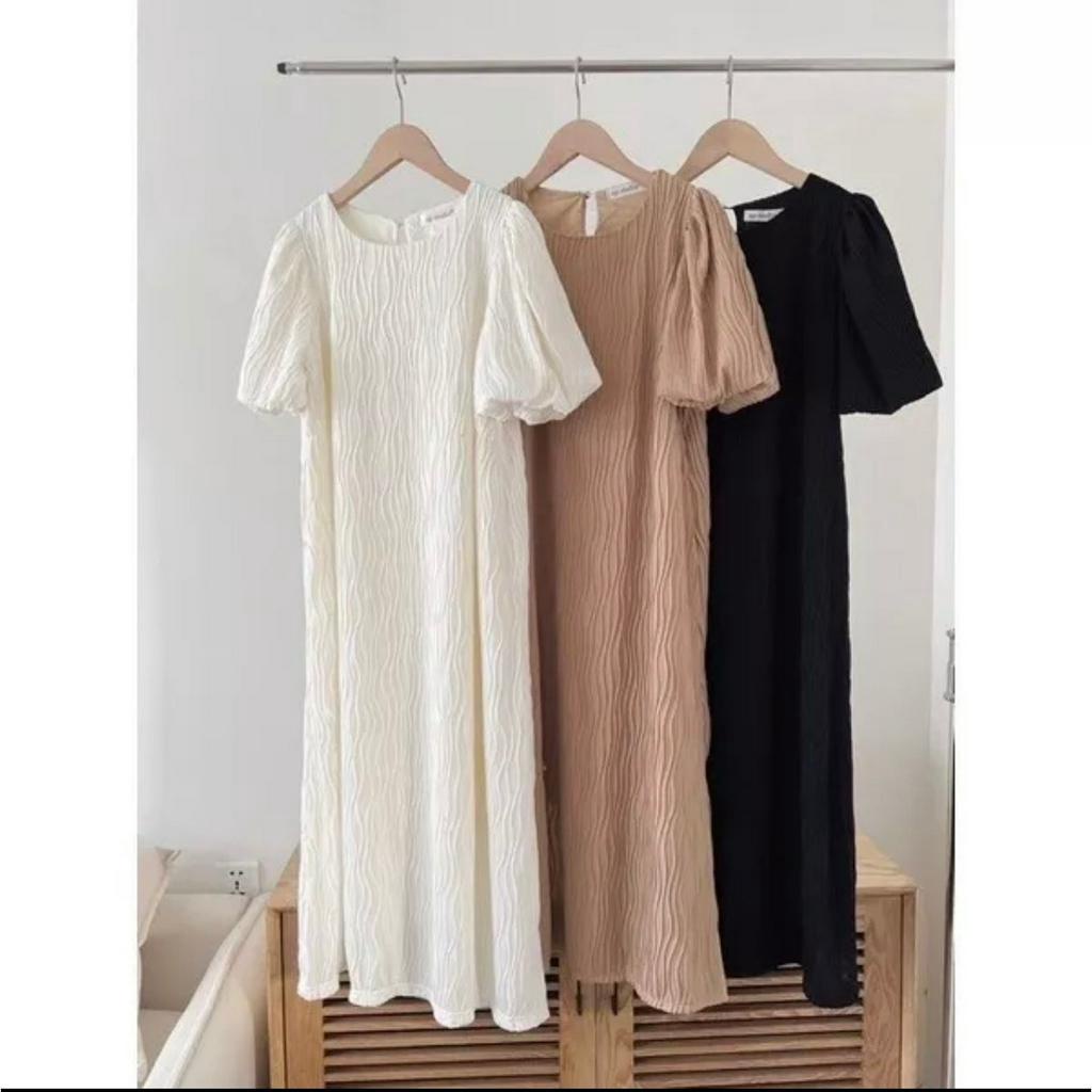 Váy suông nữ vân sóng tay bồng 2 lớp,váy maxi xuông đi biển dự tiệc babydoll dáng dài V740 SUTANO
