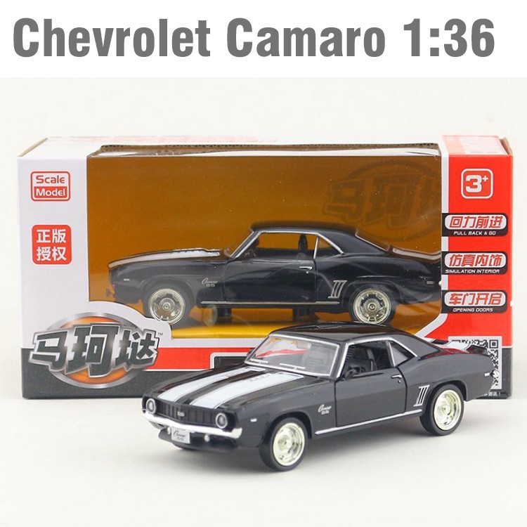 Mô hình xe ô tô đồ chơi trẻ em Chevrole Camaro tỉ lệ 1:36 - Xe bằng kim loại chạy cót mở được cửa
