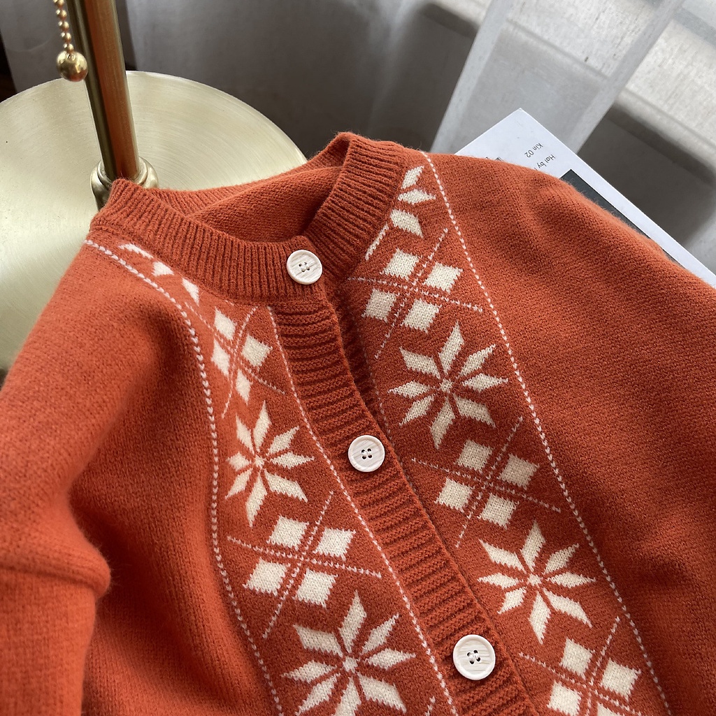 Áo khoác dệt kim tay dài họa tiết lá phong thiết kế mới thời trang dành cho mùa thu