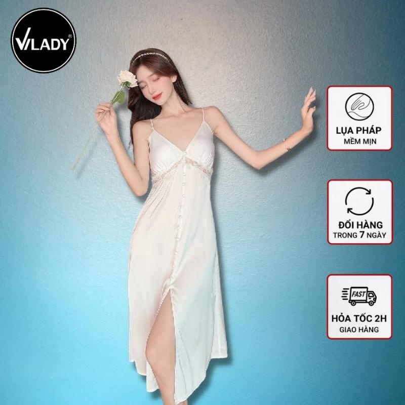 Váy ngủ 2 dây lụa mềm quyến rũ VILADY, chất liệu lụa Pháp, thiết kế siêu sang, chào Hè siêu mát V108