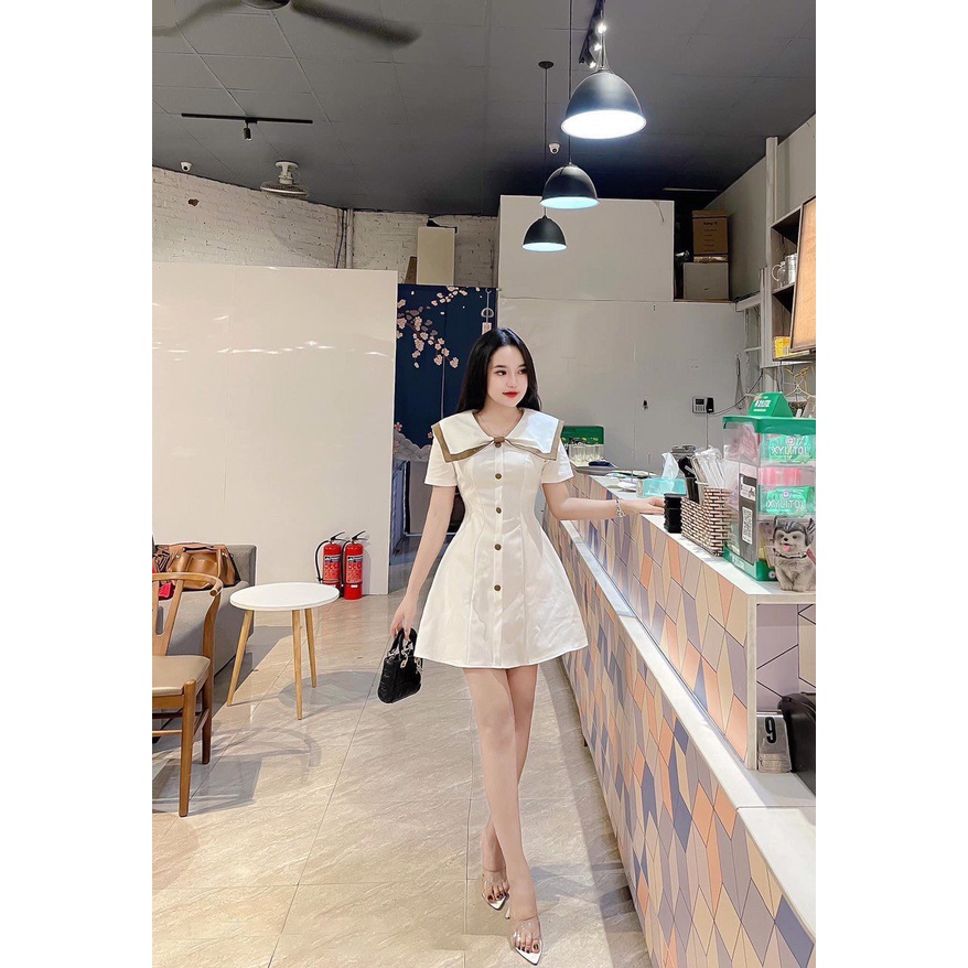 Váy thiết kế cổ Thủy thủ dáng xòe nhẹ tiểu thư