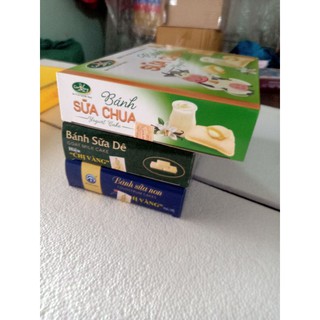 combo 3 hộp bánh sữa (1 bánh sữa chua, 1 bánh sữa dê và 1 bánh sữa non thương hiệu chị vàng)