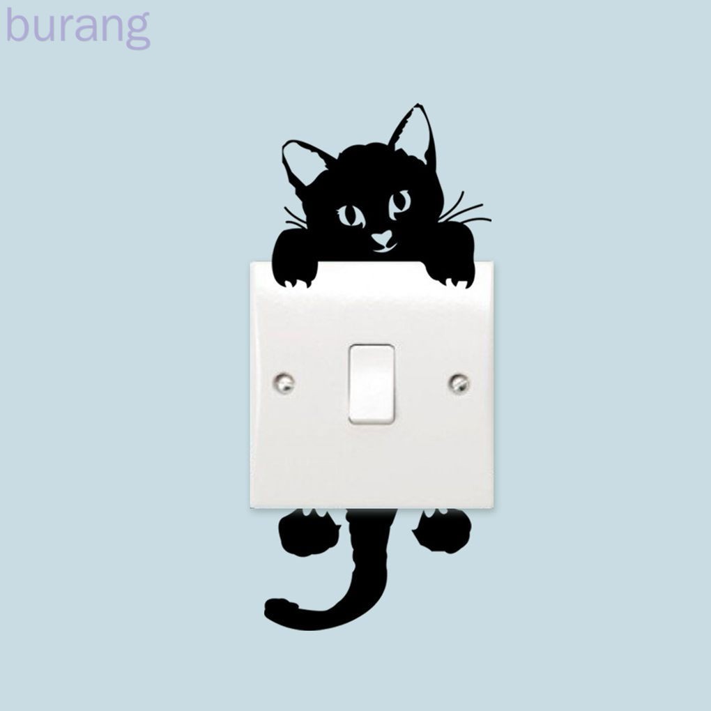 Miếng dán tường trang trí công tắc thiết kế hình mèo đen đáng yêu