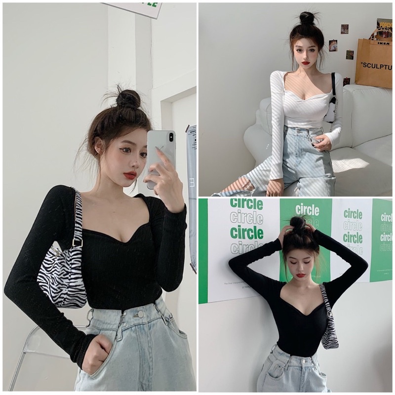 Áo Tay Dài Cổ Tim Phom Ôm TD08