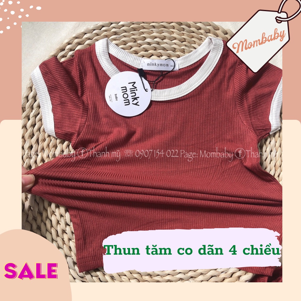 Bộ cộc tay viền trắng thun tăm co dãn mềm mịn cho bé trai, bé gái
