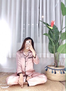 ( Freesize Lụa ) Đồ Bộ Pijama Lụa Ren - Tay Dài Quần Dài