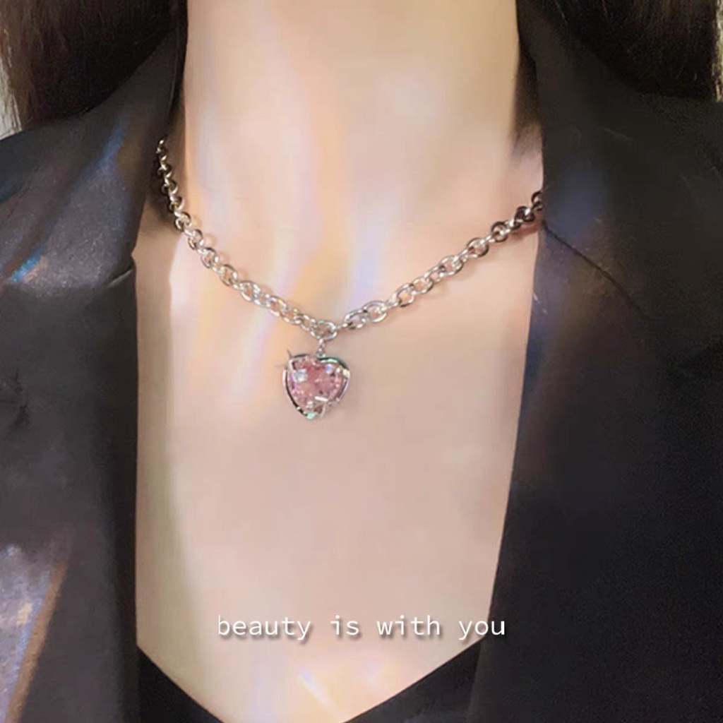 Vòng cổ Mặt Trái Tim Đính Đá Zircon Hồng