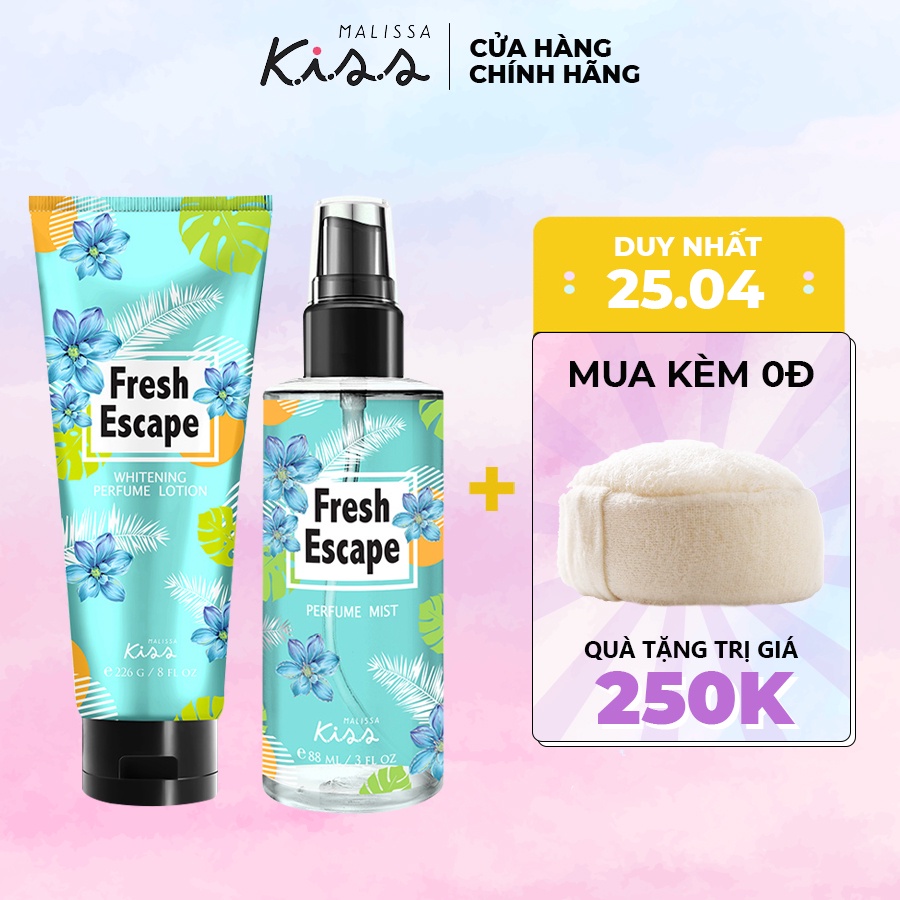 [Mã FMCGMALL -8% đơn 250K] Bộ Đôi Hoàn Hảo Malissa Kiss Body Lotion &amp; Body Mist hương Fresh Escape 226G