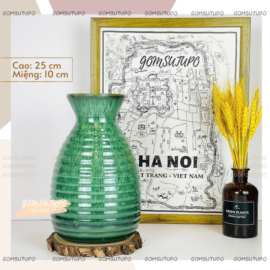Lọ Hoa Gốm Men Hỏa Biến Xanh Rêu Size Nhỡ - Bình Hoa Decor Trang Trí gomsutupo - Gốm Sứ TUPO Bát Tràng