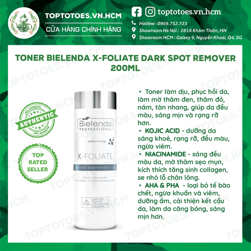 Toner sáng da, mờ thâm Bielenda Professional X - FOLIATE Dark Spot Remover 200ml