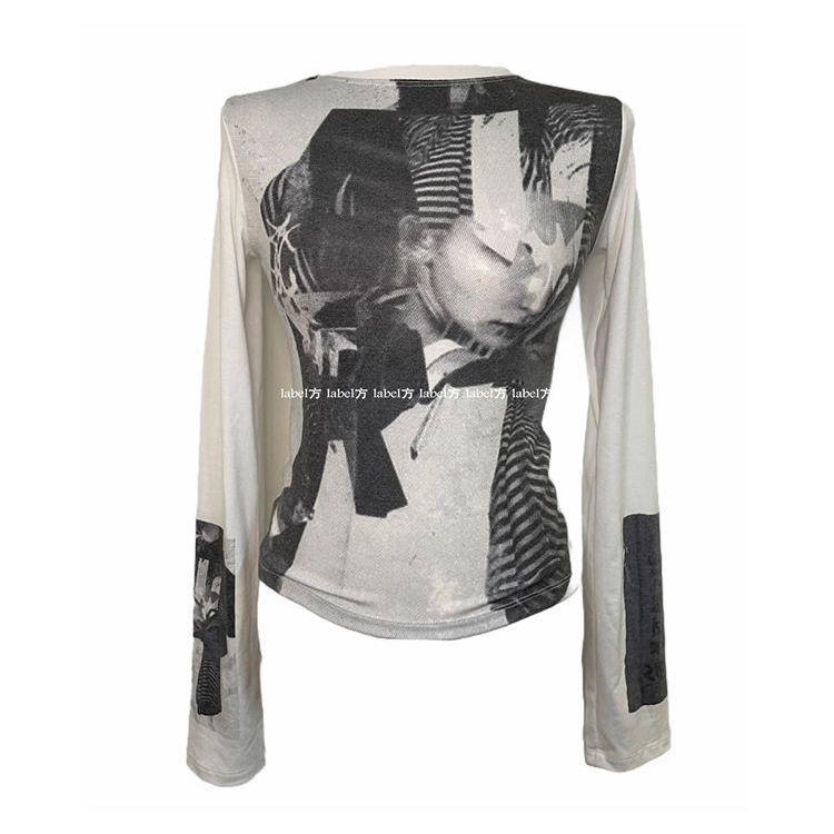 77 Hàng Mới Về Áo Thun Lửng Tay Dài In Họa Tiết Phong Cách retro Cho Nữ