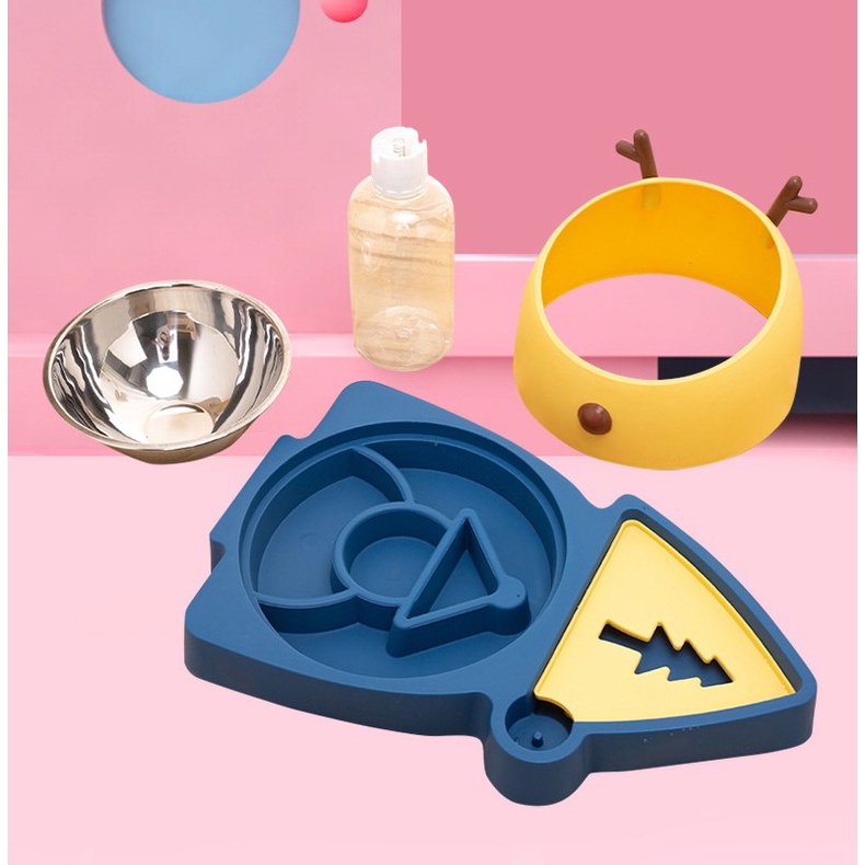 chén chống nghẹn kèm bình nước dành cho chó mèo