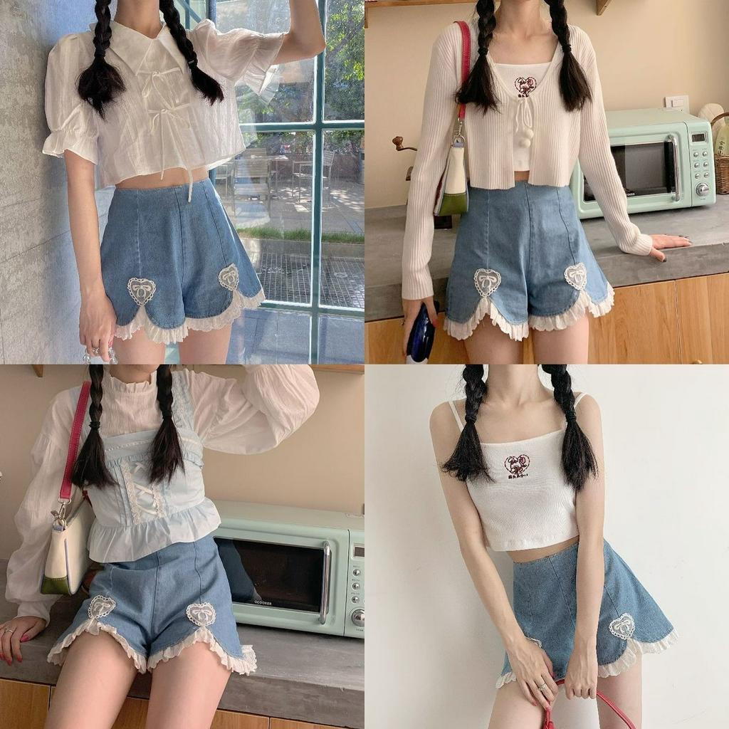 Quần shirt denim ống rộng eo cao thời trang quyến rũ trẻ trung cho nữ