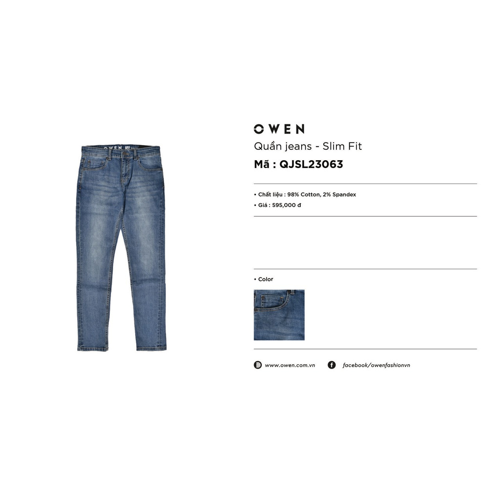 Quần Jean Nam Quần Bò Hàng Hiệu Cao Cấp Owen QJSL23063 Ống Côn Slim Màu Xanh Đậm Chất Liệu Cotton Spandex Đàn Hồi Tốt | BigBuy360 - bigbuy360.vn