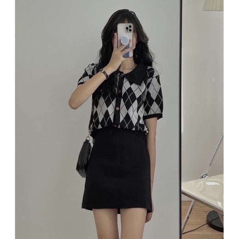 Áo CROPTOP POLO len TRÁM cộc tay chất đanh mịn siêu xinh