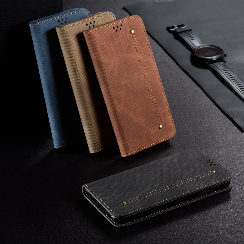 Bao Da Điện Thoại Denim Nắp Lật Cho OPPO Find X2 Pro X3 Lite A9 A5 2020 A11 A11X A9X A9 F11 A91 F15 Reno 3 X2 Neo A93 A74 A93S A54 Ốp