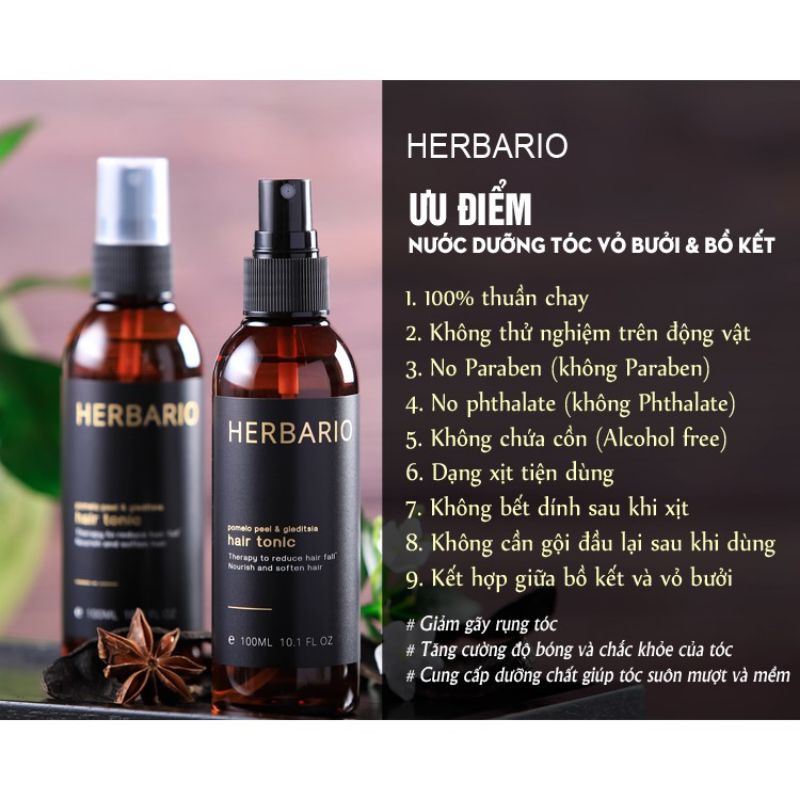 Nước xịt dưỡng tóc Vỏ Bưởi và Bồ Kết Herbario 100ml