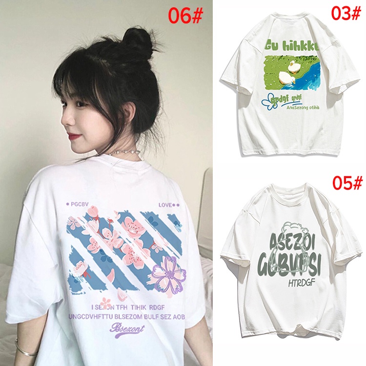 Porozi Áo Thun Cotton Ngắn Tay In Họa Tiết Vintage Phong Cách Hàn Quốc 6 Mẫu Tùy Chọn Cho Nữ
